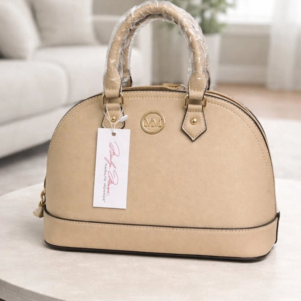 Marilyn Monroe Collection Beige Dome Satchel Handbag Gold Hardware New w/ Tags